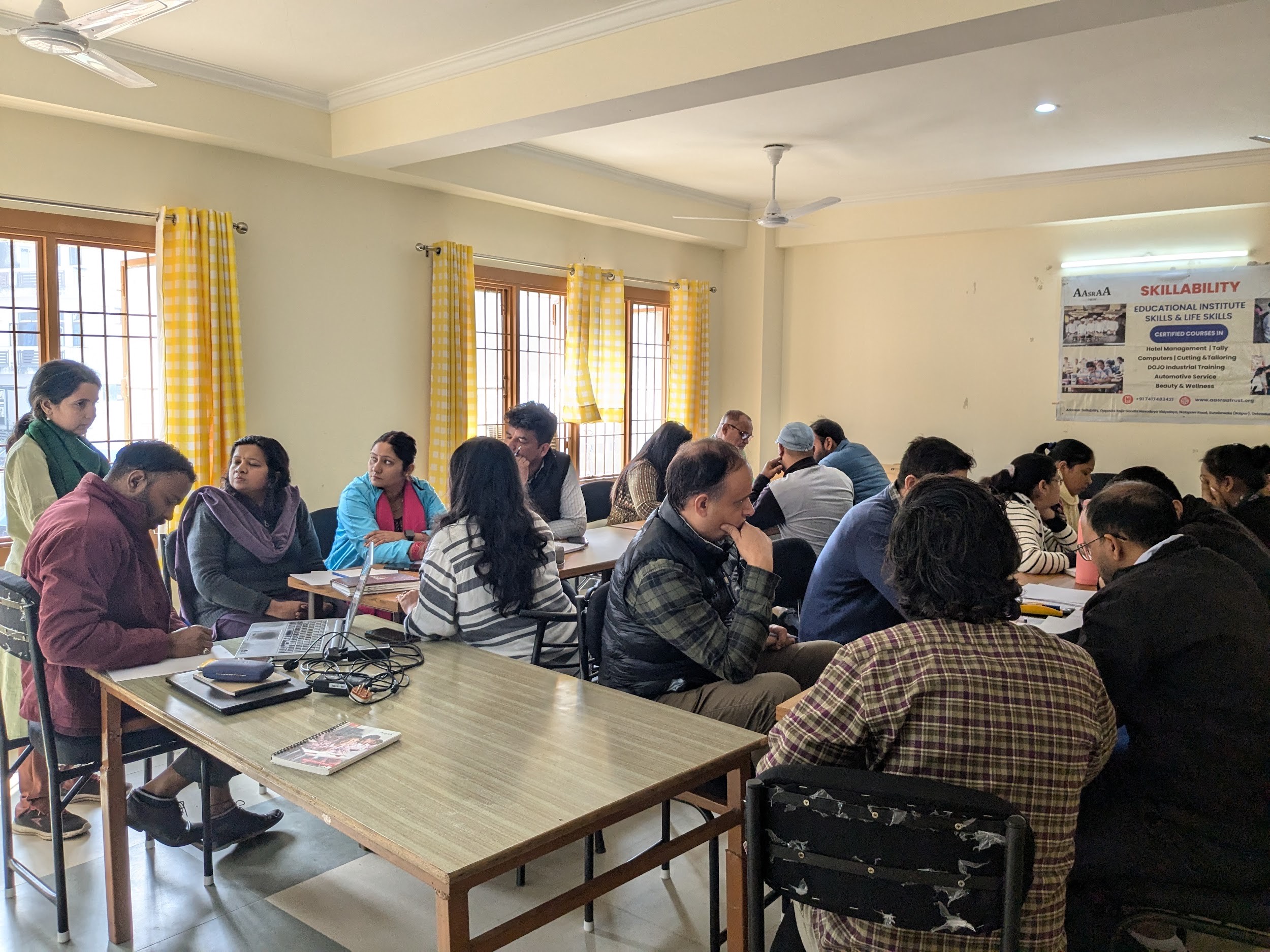 A classroom session with professionals